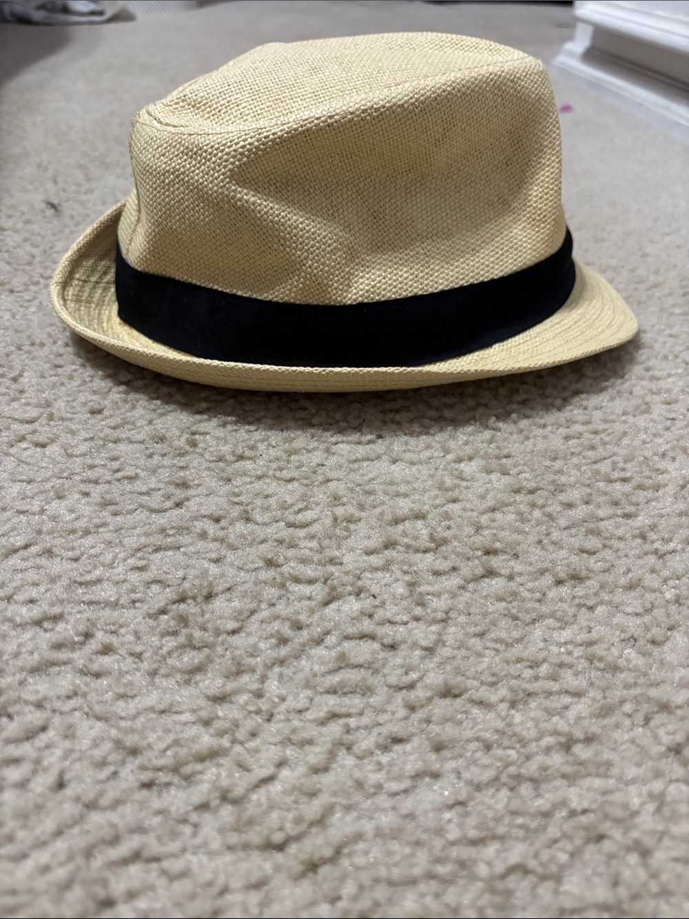 Men's Cream Straw Fedora with Black Band